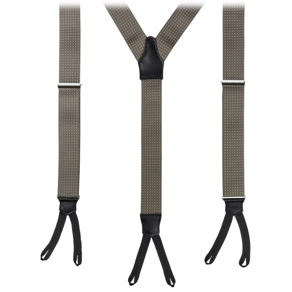 Viola Milano - Classic Width Braces l Braid Ends - Polka Dot Olive - Handmade in Italy - Luxury Exclusive Collection