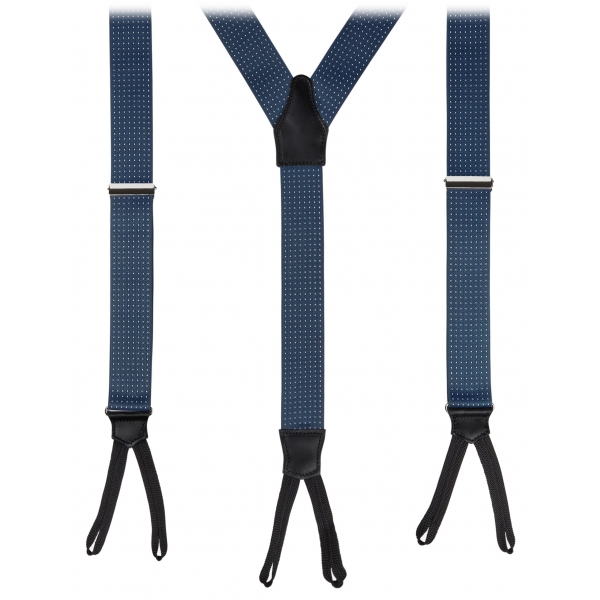 Viola Milano - Classic Width Braces l Braid Ends - Polka Dot Steel Blue - Handmade in Italy - Luxury Exclusive Collection