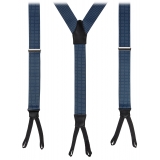 Viola Milano - Bretelle Larghe Estremità Intrecciate - Polka Dot Blu Acciaio - Handmade in Italy - Luxury Exclusive Collection