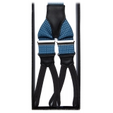 Viola Milano - Bretelle Larghe Estremità Intrecciate - Polka Dot Blu Acciaio - Handmade in Italy - Luxury Exclusive Collection