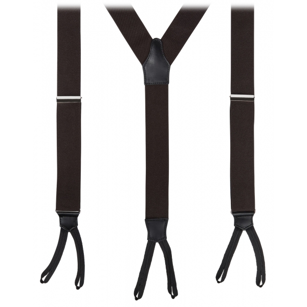 Viola Milano - Classic Width Braces l Braid Ends - Solid Brown - Handmade in Italy - Luxury Exclusive Collection