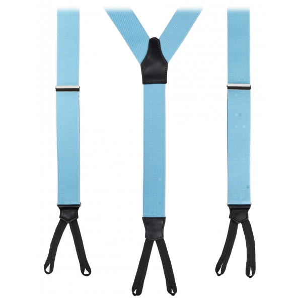Viola Milano - Classic Width Braces l Braid Ends - Solid Light Blue - Handmade in Italy - Luxury Exclusive Collection
