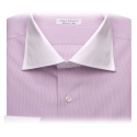 Viola Milano - Camicia con Colletto a Contrasto Francese - Righe Viola/Bianche - Handmade in Italy - Luxury Exclusive Collection