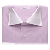 Viola Milano - Camicia con Colletto a Contrasto Francese - Righe Viola/Bianche - Handmade in Italy - Luxury Exclusive Collection