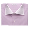 Viola Milano - Contrast Collar Cutaway-Collar Shirt - Purple/White Stripe - Handmade in Italy - Luxury Exclusive Collection