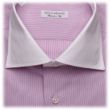 Viola Milano - Camicia con Colletto a Contrasto Francese - Righe Viola/Bianche - Handmade in Italy - Luxury Exclusive Collection