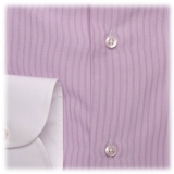 Viola Milano - Camicia con Colletto a Contrasto Francese - Righe Viola/Bianche - Handmade in Italy - Luxury Exclusive Collection