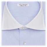 Viola Milano - Camicia a Righe con Colletto a Contrasto Cutaway - Blu/Bianco - Handmade in Italy - Luxury Exclusive Collection