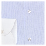 Viola Milano - Camicia a Righe con Colletto a Contrasto Cutaway - Blu/Bianco - Handmade in Italy - Luxury Exclusive Collection