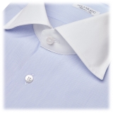 Viola Milano - Camicia a Righe con Colletto a Contrasto Cutaway - Blu/Bianco - Handmade in Italy - Luxury Exclusive Collection