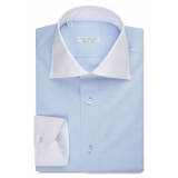 Viola Milano - Camicia con Colletto a Contrasto alla Francese - Blu/Bianco - Handmade in Italy - Luxury Exclusive Collection