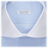 Viola Milano - Camicia con Colletto a Contrasto alla Francese - Blu/Bianco - Handmade in Italy - Luxury Exclusive Collection