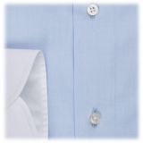 Viola Milano - Camicia con Colletto a Contrasto alla Francese - Blu/Bianco - Handmade in Italy - Luxury Exclusive Collection