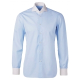 Viola Milano - Camicia con Colletto a Contrasto alla Francese - Blu/Bianco - Handmade in Italy - Luxury Exclusive Collection