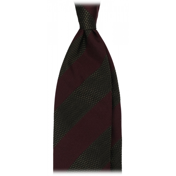 Viola Milano - Cravatta in Seta Jacquard con Righe - Verde/Rosso - Handmade in Italy - Luxury Exclusive Collection