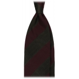 Viola Milano - Cravatta in Seta Jacquard con Righe - Verde/Rosso - Handmade in Italy - Luxury Exclusive Collection