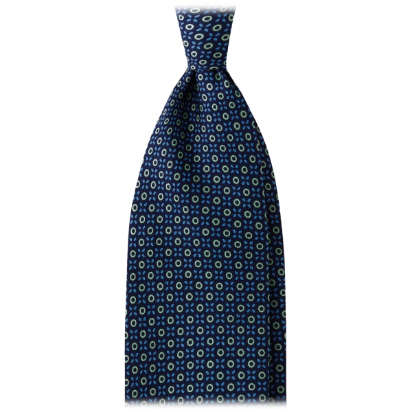 Viola Milano - Cravatta in Seta con Motivo a Croce e Cerchio - Blu Navy Mix - Handmade in Italy - Luxury Exclusive Collection