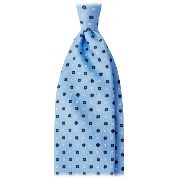 Viola Milano - Cravatta in Seta con Motivo Floreale Incrociato - Azzurro - Handmade in Italy - Luxury Exclusive Collection