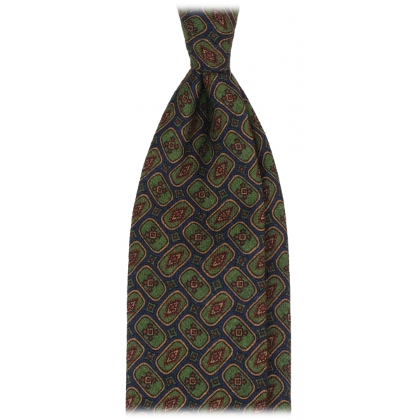 Viola Milano - Cravatta in Lana Italiana con Stampa Floreale - Blu Navy/Verde - Handmade in Italy - Luxury Exclusive Collection