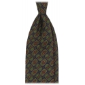 Viola Milano - Cravatta in Lana Italiana con Stampa Floreale - Blu Navy/Verde - Handmade in Italy - Luxury Exclusive Collection