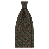 Viola Milano - Cravatta in Lana Italiana con Stampa Floreale - Blu Navy/Verde - Handmade in Italy - Luxury Exclusive Collection