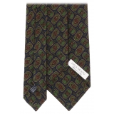 Viola Milano - Cravatta in Lana Italiana con Stampa Floreale - Blu Navy/Verde - Handmade in Italy - Luxury Exclusive Collection