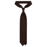 Viola Milano - Cravatta in Lana Italiana Stampata con Motivo a Cubo - Marrone - Handmade in Italy - Luxury Exclusive Collection