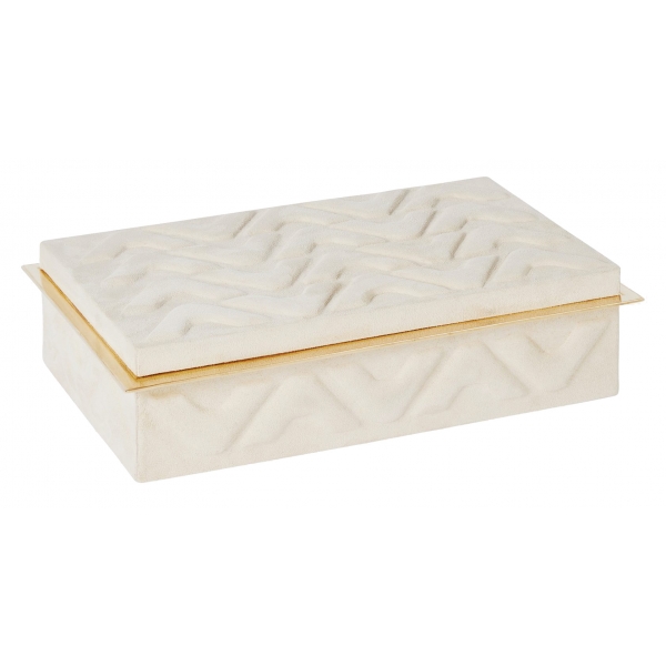 Viola Milano - Scatola Decorativa in Pelle Scamosciata Selvaggia - Crema - Handmade in Italy - Luxury Exclusive Collection