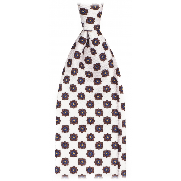 Viola Milano - Cravatta in Seta con Motivo Floreale a Diamante - Mix Bianco - Handmade in Italy - Luxury Exclusive Collection
