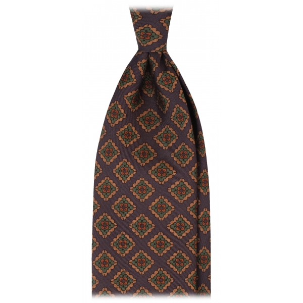 Viola Milano - Cravatta Vintage in Seta con Motivo Floreale a Rombi - Blu Navy - Handmade in Italy - Luxury Exclusive Collection