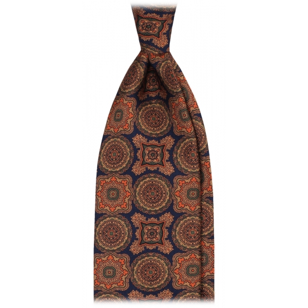 Viola Milano - Diamond Floral Handprinted Untipped Silk Tie - Midnight Mix - Handmade in Italy - Luxury Exclusive Collection