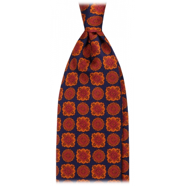 Viola Milano - Diamond Floral Handprinted Selftipped Silk Tie - Navy Mix - Handmade in Italy - Luxury Exclusive Collection