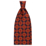 Viola Milano - Diamond Floral Handprinted Selftipped Silk Tie - Navy Mix - Handmade in Italy - Luxury Exclusive Collection