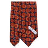 Viola Milano - Diamond Floral Handprinted Selftipped Silk Tie - Navy Mix - Handmade in Italy - Luxury Exclusive Collection