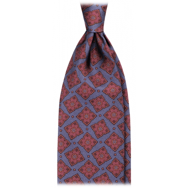 Viola Milano - Diamond Floral Handprinted Selftipped Silk Tie - Sea - Handmade in Italy - Luxury Exclusive Collection