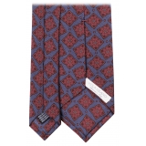 Viola Milano - Diamond Floral Handprinted Selftipped Silk Tie - Sea - Handmade in Italy - Luxury Exclusive Collection