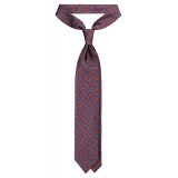 Viola Milano - Diamond Floral Handprinted Selftipped Silk Tie - Sea - Handmade in Italy - Luxury Exclusive Collection