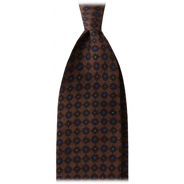 Viola Milano - Diamond Floral Italian Wool Tie - Brown - Handmade in Italy - Luxury Exclusive Collection