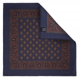 Viola Milano - Diamond Floral Printed Silk Pocket Square - Navy/Brown - Handmade in Italy - Luxury Exclusive Collection