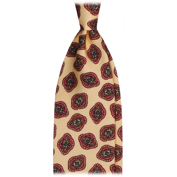 Viola Milano - Diamond Floral Selftipped Italian Silk Tie - Yellow - Handmade in Italy - Luxury Exclusive Collection
