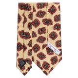 Viola Milano - Diamond Floral Selftipped Italian Silk Tie - Yellow - Handmade in Italy - Luxury Exclusive Collection