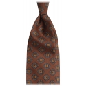 Viola Milano - Diamond Floral Vintage Handprinted Selftipped Silk Tie - Coffee - Handmade in Italy - Luxury Exclusive Collection