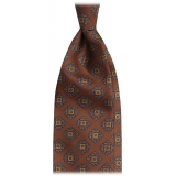Viola Milano - Diamond Floral Vintage Handprinted Selftipped Silk Tie - Coffee - Handmade in Italy - Luxury Exclusive Collection