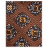 Viola Milano - Diamond Floral Vintage Handprinted Selftipped Silk Tie - Coffee - Handmade in Italy - Luxury Exclusive Collection