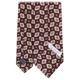 Viola Milano - Cravatta in Seta con Motivo Paisley a Rombi - Marrone/Bianco - Handmade in Italy - Luxury Exclusive Collection