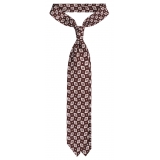 Viola Milano - Cravatta in Seta con Motivo Paisley a Rombi - Marrone/Bianco - Handmade in Italy - Luxury Exclusive Collection