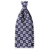 Viola Milano - Cravatta in Seta con Motivo Paisley a Rombi - Navy/Bianco - Handmade in Italy - Luxury Exclusive Collection