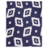 Viola Milano - Cravatta in Seta con Motivo Paisley a Rombi - Navy/Bianco - Handmade in Italy - Luxury Exclusive Collection