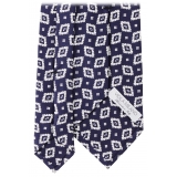 Viola Milano - Diamond Paisley Selftipped Silk Tie - Navy/White - Handmade in Italy - Luxury Exclusive Collection