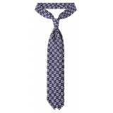 Viola Milano - Cravatta in Seta con Motivo Paisley a Rombi - Navy/Bianco - Handmade in Italy - Luxury Exclusive Collection